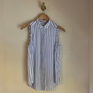 Stradivarius striped button down shirt | white and blue shirt | Sleeveless shirt